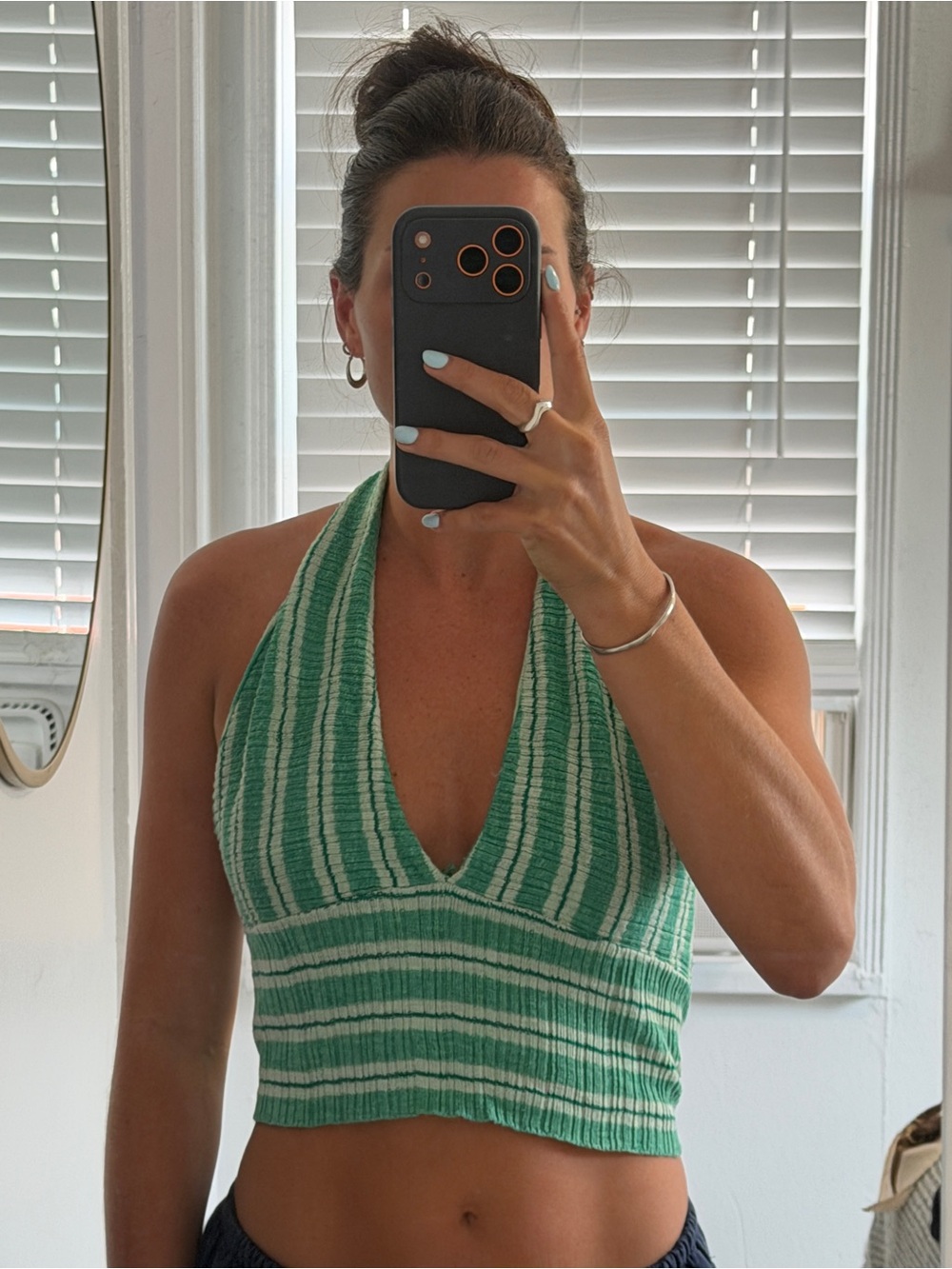 Free People Green and White Striped Halter Crop Top